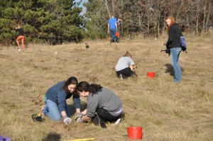 Students planting oak trees for the Fish Creek project